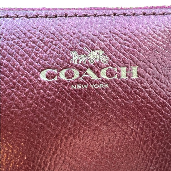 Coach Metallic Red Crossgrain Leather Corner Zip Wristlet- Authentic - Picture 2 of 8